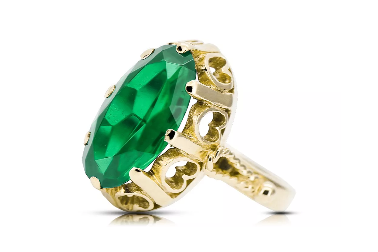 Кольцо Винтаж стиль Изумруд 14-кв Желтое золото vrc134y